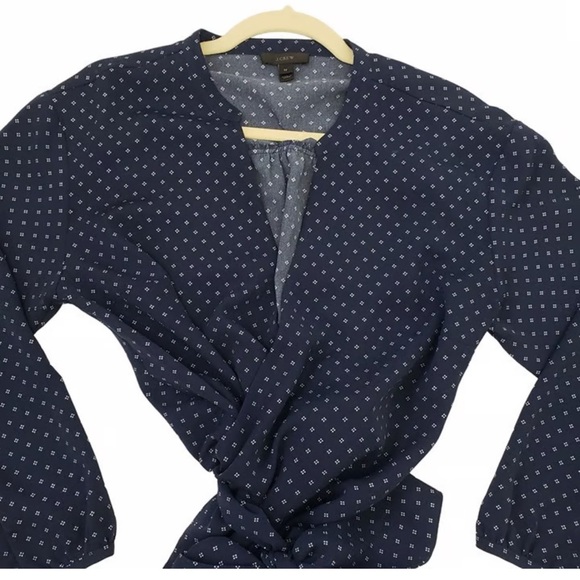 J. Crew Blouse Blue White Foulard Dot Wrap Style Size Medium - Picture 9 of 10